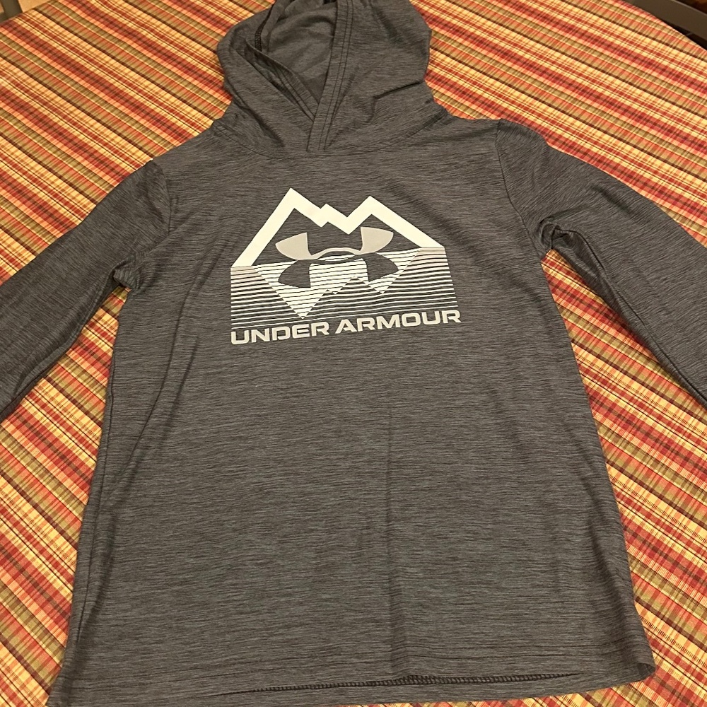 Hooded Under Armour"Stature Logo Jersey Hoodie" Grey Boys M NWT